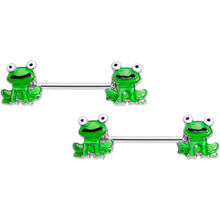 Load image into Gallery viewer, 14G 9/16 Green Frog UV Horseshoe Barbell Nipple Ring Set of 4