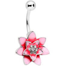 Load image into Gallery viewer, Clear Gem Pink Red Rose Flower Belly Ring