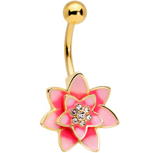 将图片加载到图库查看器,Clear Gem Gold Tone Pink Red Rose Flower Belly Ring