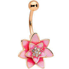 Load image into Gallery viewer, Clear Gem Rose Gold Tone Pink Red Rose Flower Belly Ring