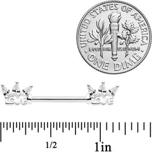 Load image into Gallery viewer, 14G 9/16 Clear Gem Crown of Love Barbell Nipple Ring Set