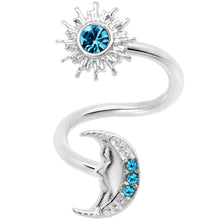 Load image into Gallery viewer, 14G 7/16 Aqua Gem Moon Spiral Twister Belly Ring
