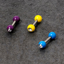 Load image into Gallery viewer, 16G 1/4" Clear Gem Color Glow Straight Barbell Cartilage Set