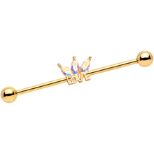 Load image into Gallery viewer, 14G Aurora Gem Gold Tone Crown Love Industrial Barbell 38mm