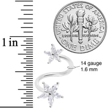 Load image into Gallery viewer, 14G 1/2 Clear Gem Star Flower Spiral Twister Belly Ring