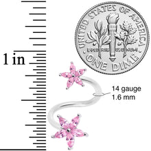Load image into Gallery viewer, 14G 1/2 Pink Gem Star Flower Spiral Twister Belly Ring