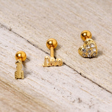 Load image into Gallery viewer, 16G 1/4 Clear Gem Gold Tone Plated Valentine Cartilage Set