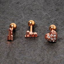 Load image into Gallery viewer, 16G 1/4 Clear Gem Rose Gold Tone Plated Valentine Cartilage Set