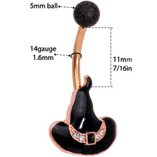 Load image into Gallery viewer, Clear Gem Rose Gold Tone Black Halloween Witches Hat Belly Ring