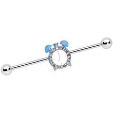 Load image into Gallery viewer, 14G Clear Gem Light Blue Alarm Clock Industrial Barbell 38mm