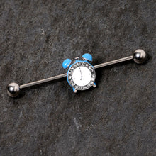Load image into Gallery viewer, 14G Clear Gem Light Blue Alarm Clock Industrial Barbell 38mm