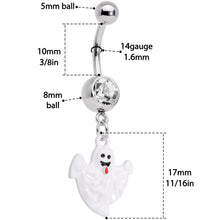 Load image into Gallery viewer, Clear Gem Black White Ghost Halloween Dangle Belly Ring Set of 2
