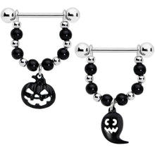 将图片加载到图库查看器,14G 5/8 Black Pumpkin Ghost Halloween Dangle Nipple Ring Set