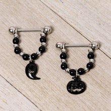 将图片加载到图库查看器,14G 5/8 Black Pumpkin Ghost Halloween Dangle Nipple Ring Set