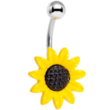 Load image into Gallery viewer, Sandblasted and Yellow UV Glow Sunflower Belly Ring Set of 3