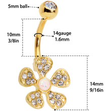Load image into Gallery viewer, Clear Gem White Faux Opal Flower Gold Tone Belly Ring Set of 3