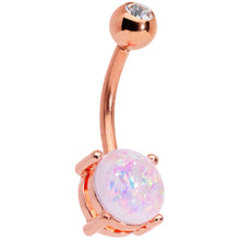 Load image into Gallery viewer, Clear Gem White Faux Opal Rose Gold Tone Flower Belly Ring Set of 2