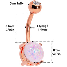 Load image into Gallery viewer, Clear Gem White Faux Opal Rose Gold Tone Flower Belly Ring Set of 2