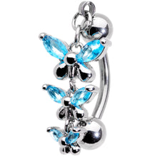 Load image into Gallery viewer, Aqua Gem Band of Butterflies Top Mount Dangle Belly Ring
