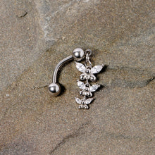 Load image into Gallery viewer, Clear Gem Band of Butterflies Top Mount Dangle Belly Ring
