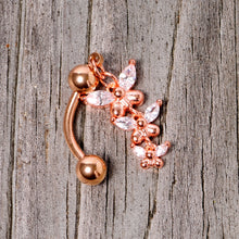 Load image into Gallery viewer, Clear Gem Rose Gold Tone Butterflies Top Mount Dangle Belly Ring