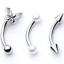 Load image into Gallery viewer, 16G 5/16 Clear Gem Butterfly Curved Eyebrow Ring Set of 3