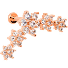 Load image into Gallery viewer, 16G 1/4 Clear CZ Gem Rose Gold Tone Floral Internal Thread Labret