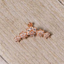 Load image into Gallery viewer, 16G 1/4 Clear CZ Gem Rose Gold Tone Floral Internal Thread Labret