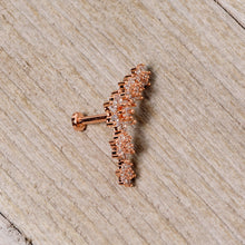 Load image into Gallery viewer, 16G 1/4 Clear CZ Gem Rose Gold Tone Floral Internal Thread Labret