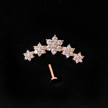 Load image into Gallery viewer, 16G 1/4 Clear CZ Gem Rose Gold Tone Floral Internal Thread Labret