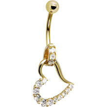 Load image into Gallery viewer, 16G Solid 14K Yellow Gold Cubic Zirconia HOLLOW HEART CHARM Belly Ring