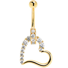 Load image into Gallery viewer, 16G Solid 14K Yellow Gold Cubic Zirconia HOLLOW HEART CHARM Belly Ring