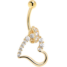 Load image into Gallery viewer, 16G Solid 14K Yellow Gold Cubic Zirconia HOLLOW HEART CHARM Belly Ring