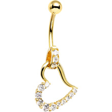 Load image into Gallery viewer, 16G Solid 14K Yellow Gold Cubic Zirconia HOLLOW HEART CHARM Belly Ring