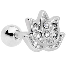 Load image into Gallery viewer, 16G 1/4 Clear Gem Lotus Flower Cartilage Tragus Earring