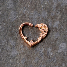 Load image into Gallery viewer, 16G 3/8 Clear CZ Gem Rose Gold Tone Heart Left Ear Closure Ring