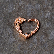 Load image into Gallery viewer, 16G 3/8 Clear CZ Gem Rose Gold Tone Heart Right Ear Closure Ring