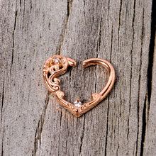 Load image into Gallery viewer, 16G 3/8 Clear CZ Gem Rose Gold Tone Heart Right Ear Closure Ring