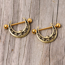 Load image into Gallery viewer, 14G 7/8 Gold Tone Starry Crescent Moon Nipple Shield Set