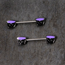 Load image into Gallery viewer, 14G 11/16 Purple Cauldron Halloween Barbell Nipple Ring Set