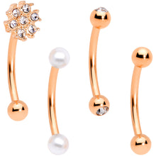 Load image into Gallery viewer, 16G 5/16 Clear Gem Rose Gold Tone Curved Eyebrow Ring Set of 4