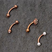 Load image into Gallery viewer, 16G 5/16 Clear Gem Rose Gold Tone Curved Eyebrow Ring Set of 4