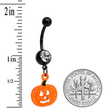 将图片加载到图库查看器,Clear Gem Black Orange Pumpkin Halloween Dangle Belly Ring