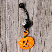 将图片加载到图库查看器,Clear Gem Black Orange Pumpkin Halloween Dangle Belly Ring