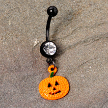 将图片加载到图库查看器,Clear Gem Black Orange Pumpkin Halloween Dangle Belly Ring