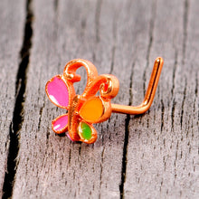 Load image into Gallery viewer, 20G 1/4 Pink Orange Rose Gold Tone Butterfly L Shaped Nose Ring