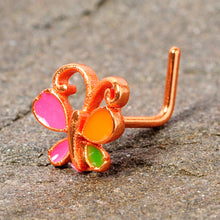 Load image into Gallery viewer, 20G 1/4 Pink Orange Rose Gold Tone Butterfly L Shaped Nose Ring