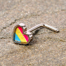 Load image into Gallery viewer, 20G 5/16 Red Yellow Blue Pansexual Pride Heart L Shaped Nose Ring