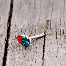将图片加载到图库查看器,20G 1/4 Blue Green Red Feather L Shaped Nose Ring
