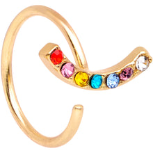 Load image into Gallery viewer, 18G 3/8 Red Blue CZ Gem Gold Tone Rainbow Arc Nose Hoop
